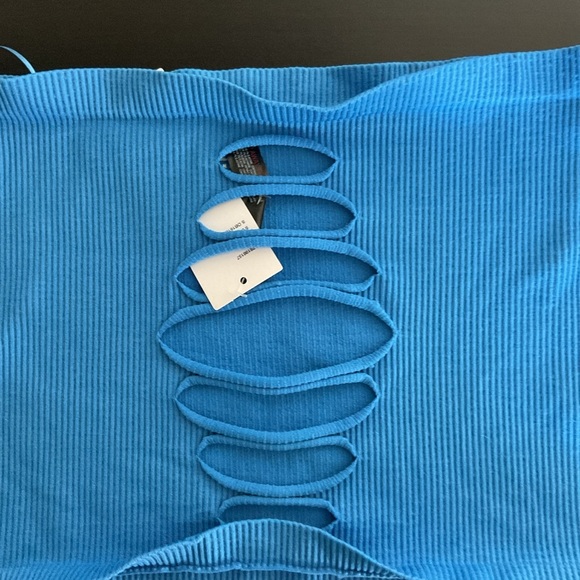 Urban Outfitters Blue Ribbed Cutout Crop Top M Tube Top Y2K Electric Bright - Picture 2 of 3
